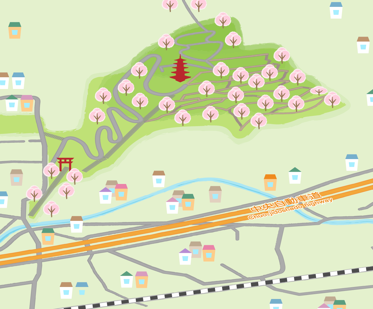 Map of photo-shooting spots around Arakurayama Sengen Park